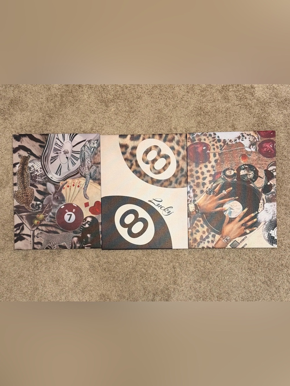 Decorative Lucky 8 Pool Ball Triptych Wall Art - Multicolor
